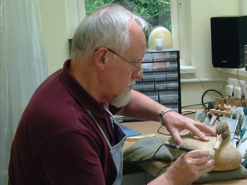 Bird carver Feathervarver David Patrick-Brown texturing over stoned detail