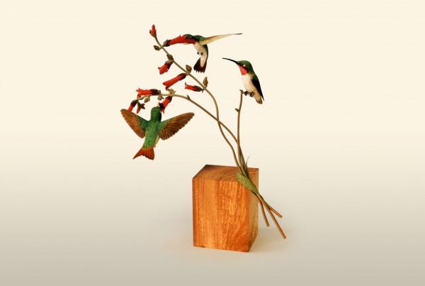 Hummingbird wood carving by Feathercarver David Patrick-Brown