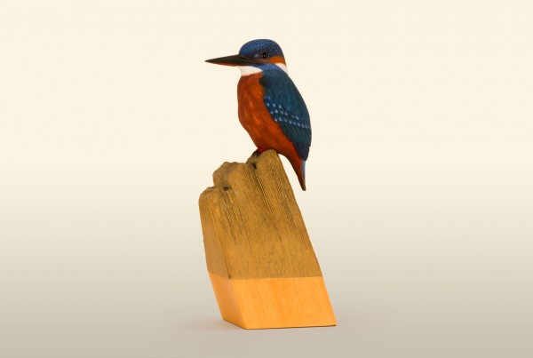 Kingfisher left view bird wood carving by Feathercarver David Patrick-Brown