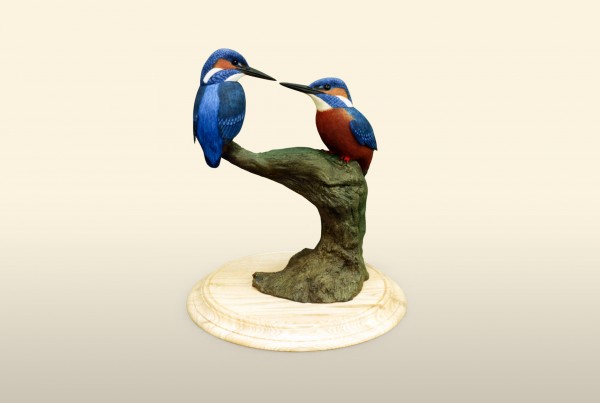 Kingfisher Pair wood carving by Feathercarver David Patrick-Brown