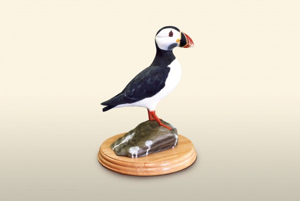 Puffin right view bird wood carving by Feathercarver David Patrick Brown