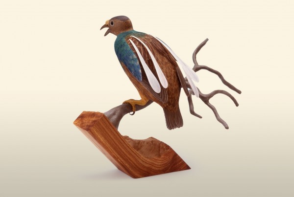 Wallace's Standardwing back view bird wood carving by Feathercarver David Patrick-Brown