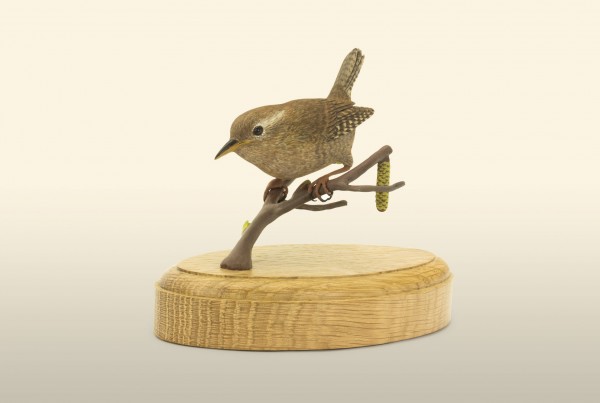 Wren front view bird wood carving by Feathercarver David Patrick-Brown